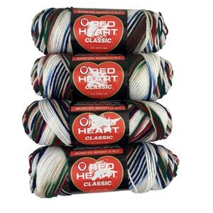 (4) Red Heart Classic Yarn Argyle 956 Same Dye Lot 12 oz VTG Red Navy Green Tan